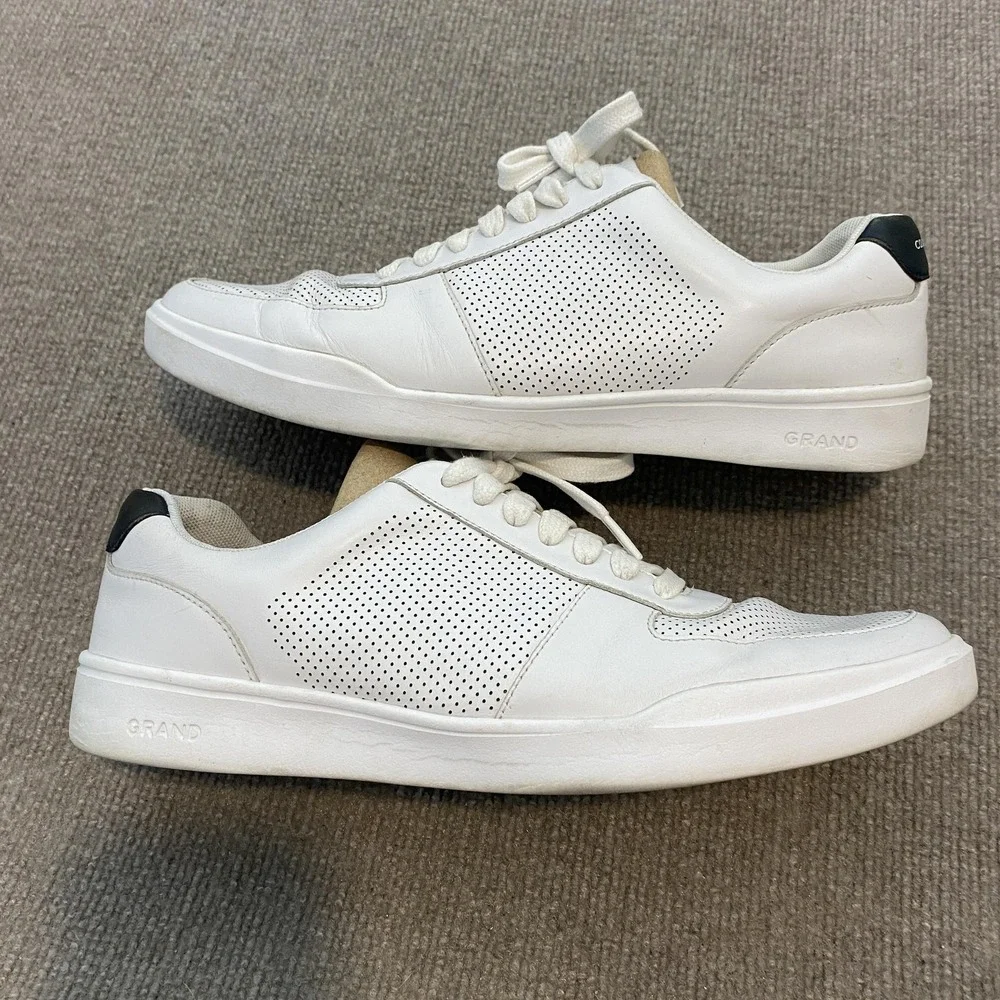 Cole Haan Grand Shoes Mens Size 11 White Leather Casual Comfort Sneakers C33987
